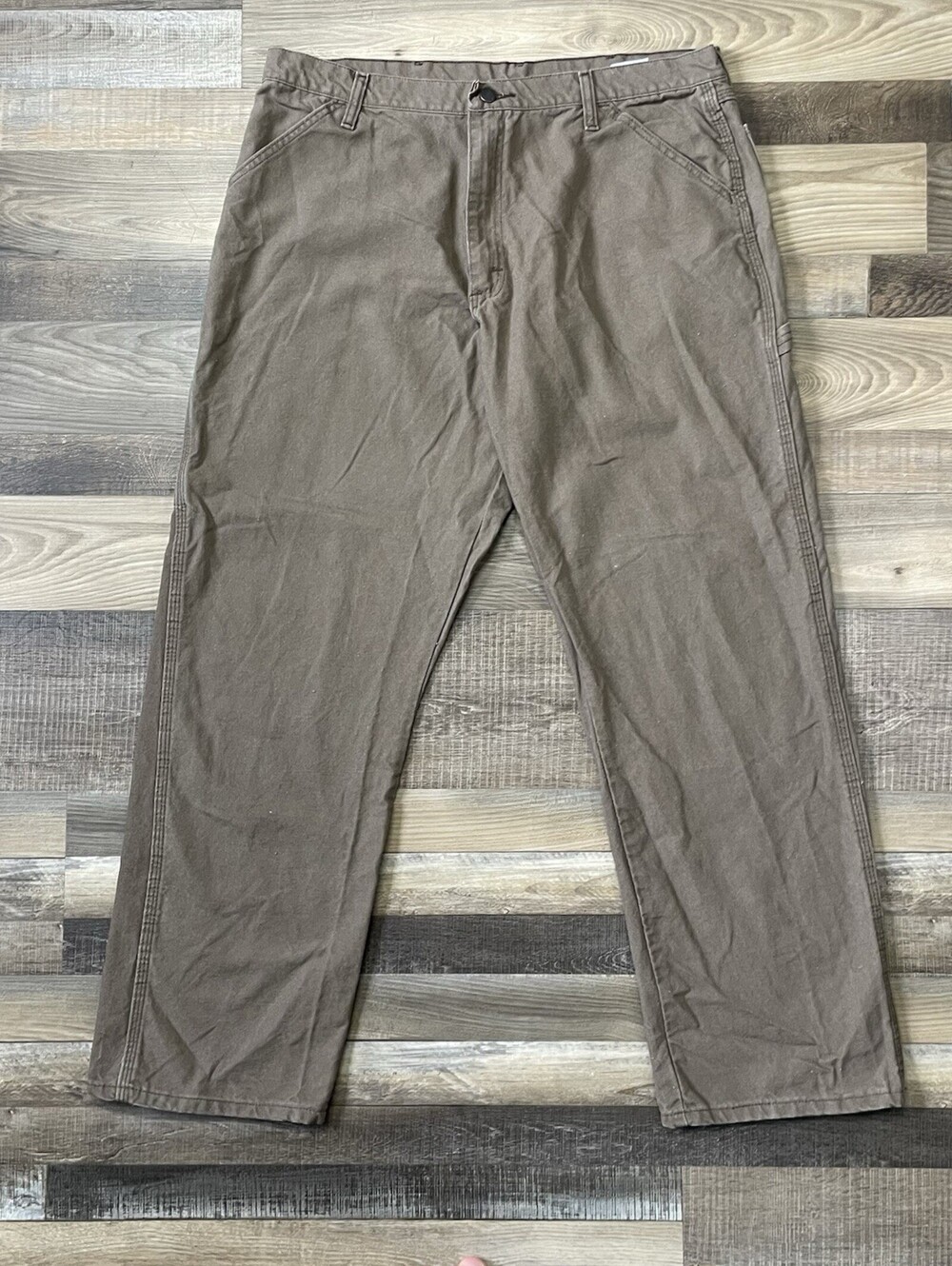 Rustler Men’s 38x32 Brown Work Pants 100% Cotton Straight Leg Utility Workwear